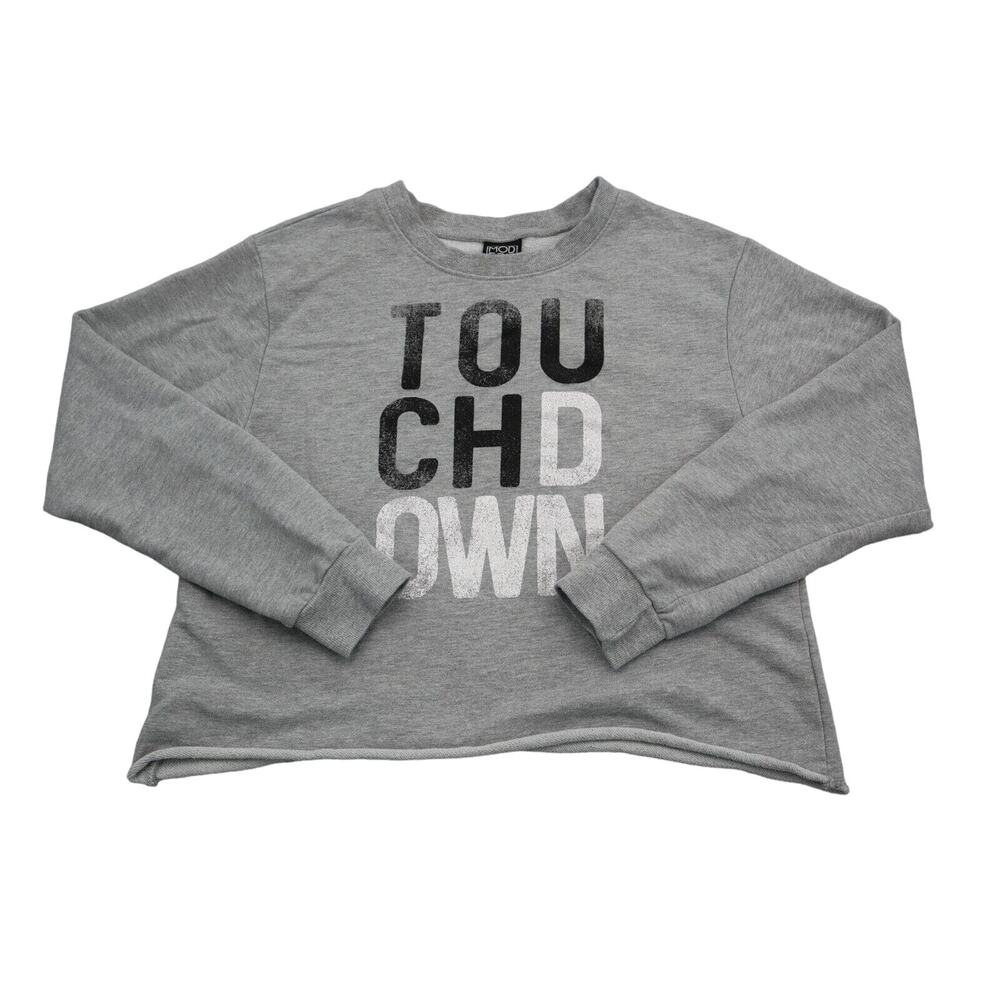 Modern Lux Sweater Womens L Gray Long Sleeve Round Neck Touch Down Crop Pullover